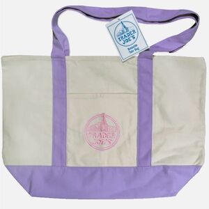 Trader Joe's Cream Canvas Tote with Lavender Trim